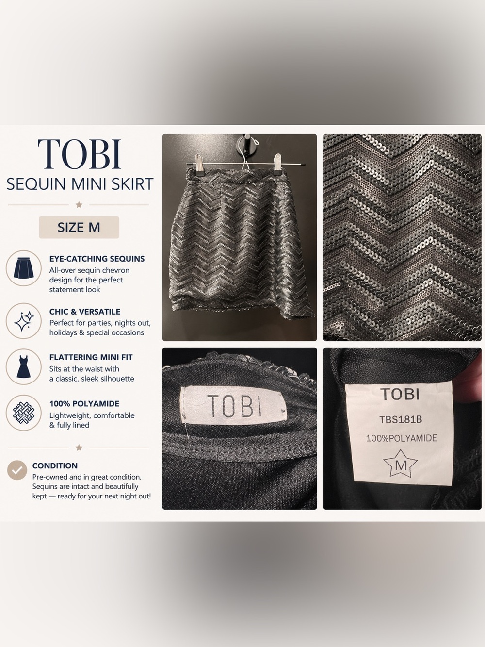 Tobi Black Sequin Chevron Mini Skirt